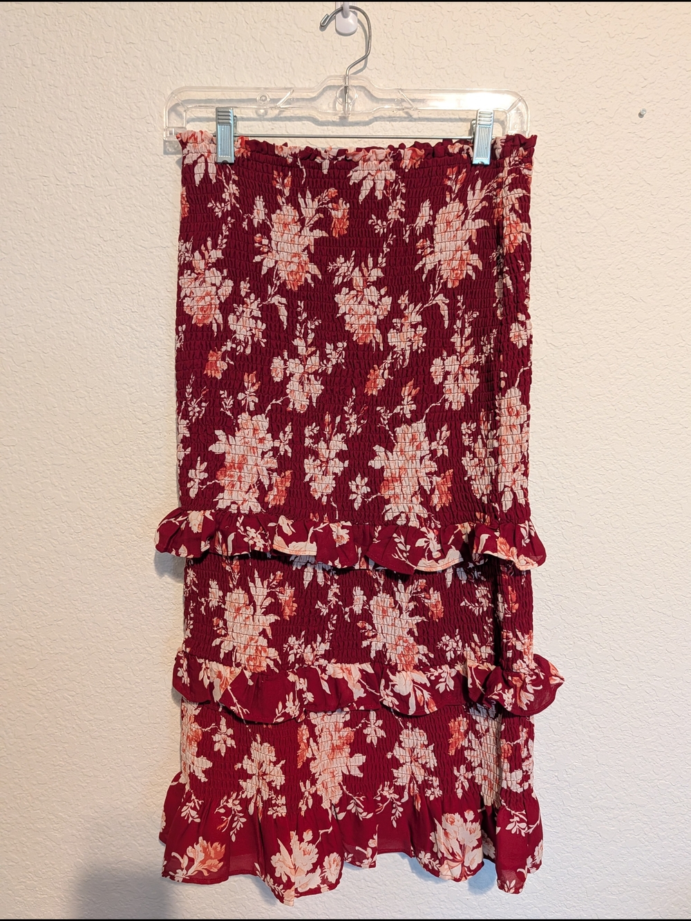Abercrombie & Fitch Burgundy Floral Tiered Midi Skirt